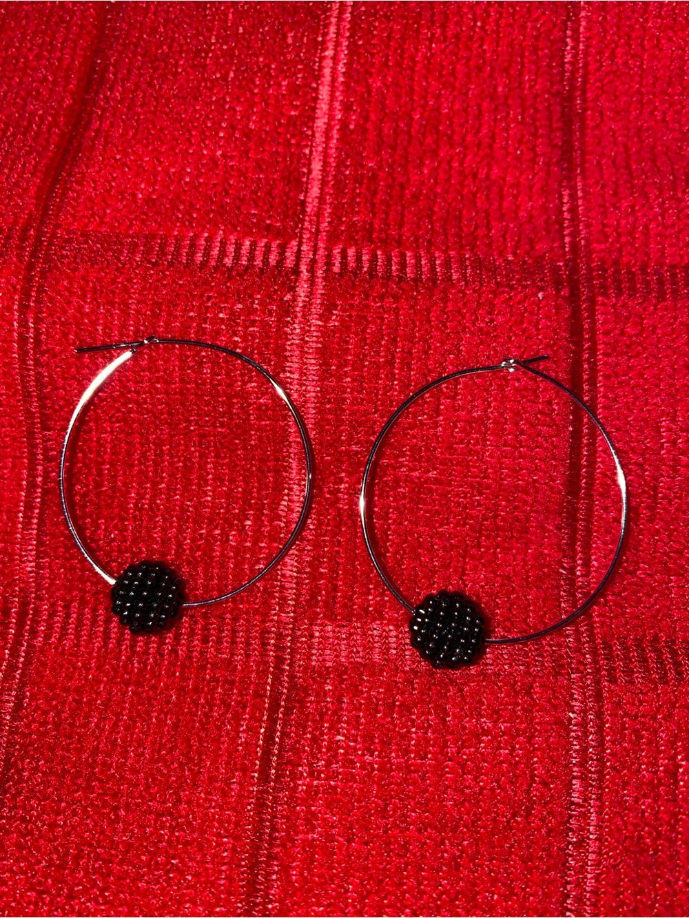 1-Beaded Hoop Earrings fashion jewelry with acrylic black bead.